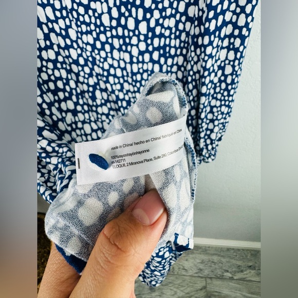 ELOQUll Elements Blue Mosaic Dot Print Tiered Dress 16 - Picture 8 of 9